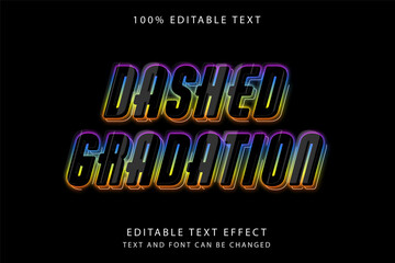 dashed gradation,3 dimension Editable text effect purple gradation blue yellow orange neon style effect