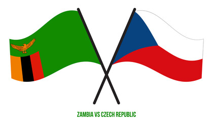 Zambia and Czech Republic Flags Crossed And Waving Flat Style. Official Proportion. Correct Colors.