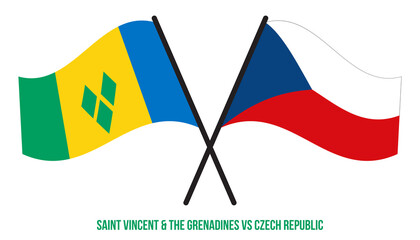 Saint Vincent & the Grenadines and Czech Republic Flags Crossed And Waving Flat Style.