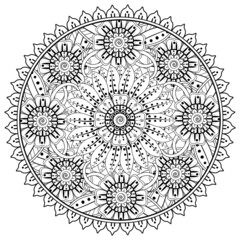 Circular pattern in the form of mandala with flower for henna, mehndi, tattoo, decoration. 