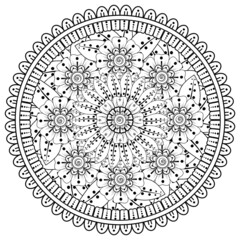 Circular pattern in the form of mandala with flower for henna, mehndi, tattoo, decoration. 