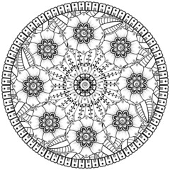 Circular pattern in the form of mandala with flower for henna, mehndi, tattoo, decoration. 