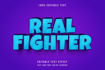 real fighter,3 dimension Editable text effect blue gradation purple emboss comic style