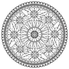 Circular pattern in the form of mandala with flower for henna, mehndi, tattoo, decoration. 