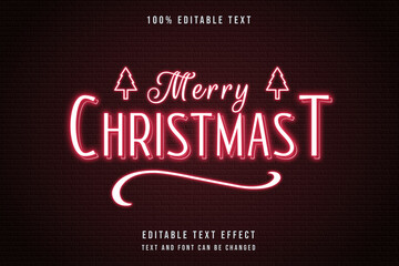 merry Christmas,3 dimensions editable text effect red neon text style