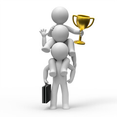 3d people holding gold trophy