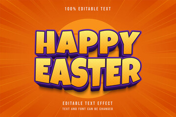 happy easter,3 dimensions editable text effect yellow gradation purple comic shadow text style