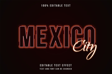 mexico city,3 dimensions editable text effect red gradation yellow neon shadow text style