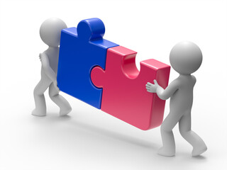 3d people complete puzzle pieces