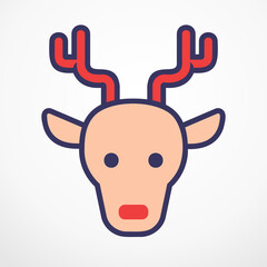 Reindeer christmas flat line vector illustration.
