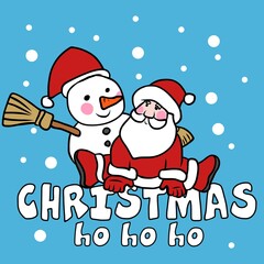 Santa and snowman Merry Christmas cartoon vector illustration