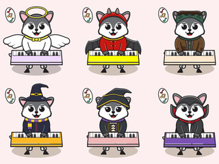 Vector illustration of cute Wolf play Keyboard. Wolf character vector design. Good for label, sticker, clipart.