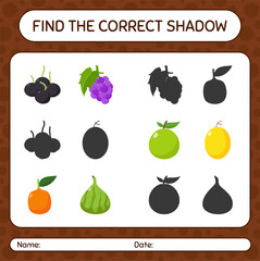 Find the correct shadows game with fruits. worksheet for preschool kids, kids activity sheet