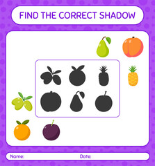 Find the correct shadows game with fruits. worksheet for preschool kids, kids activity sheet