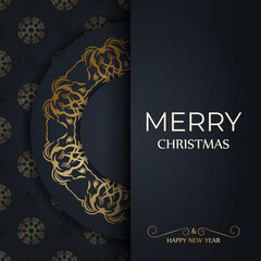 Fototapeta na wymiar Merry christmas and happy new year flyer template in dark blue color with winter blue pattern