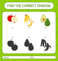 Find the correct shadows game with fruits. worksheet for preschool kids, kids activity sheet
