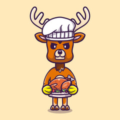 cute deer chef celebrating thanksgiving