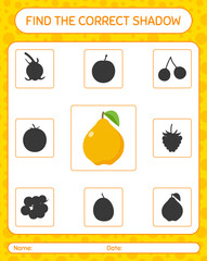Find the correct shadows game with quince. worksheet for preschool kids, kids activity sheet