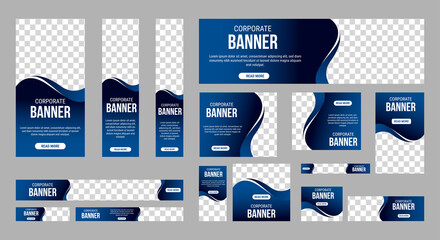 Abstract banner design web template Set, Horizontal header web banner. Modern Gradient Blue cover header background for website design, Social Media Cover ads banner, flyer, invitation card