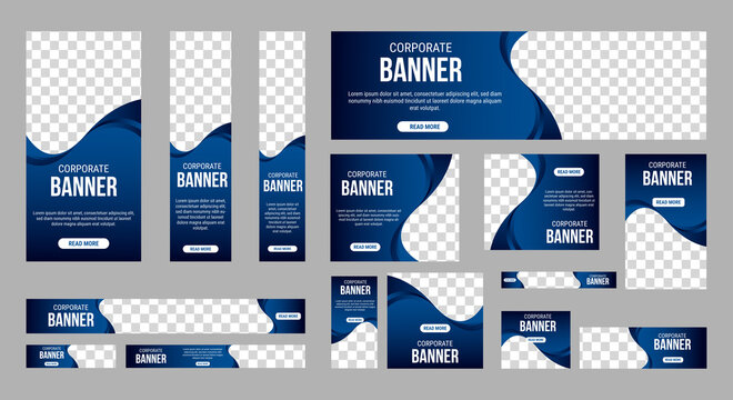 Abstract banner design web template Set, Horizontal header web banner. Modern Gradient Blue cover header background for website design, Social Media Cover ads banner, flyer, invitation card