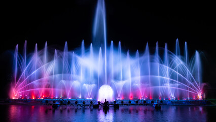 The colorful fountain dancing in celebration festival with dark night sky background