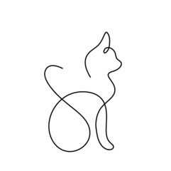 Silhouette of abstract cat in line drawing on white. Vector