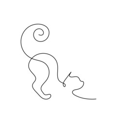 Fototapeta premium Silhouette of abstract cat in line drawing on white. Vector