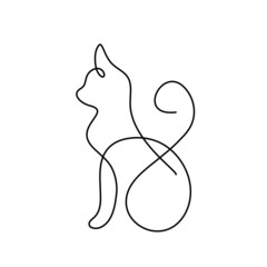 Silhouette of abstract cat in line drawing on white. Vector