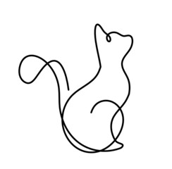 Silhouette of abstract cat in line drawing on white. Vector