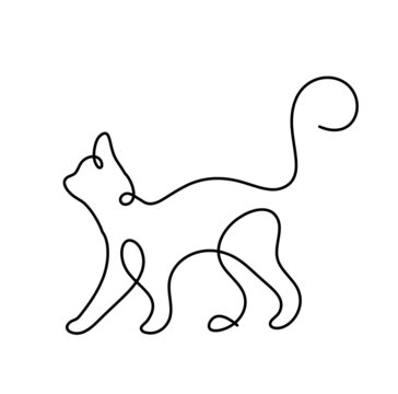 Silhouette of abstract cat in line drawing on white. Vector