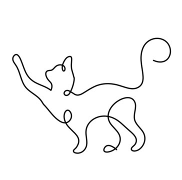 Silhouette of abstract cat in line drawing on white. Vector