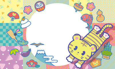 Obraz premium ポップでキュートなお正月装飾フレーム