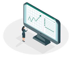 businesswoman and computer with increase arrow