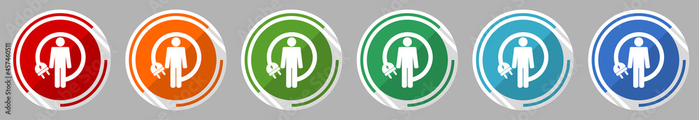Poster Android charging wire, humanoid robot icon set, vector illustration in 6 colors options for webdesign and mobile applications, flat design symbol
