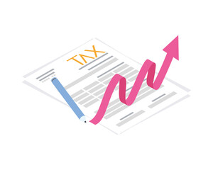 Tax document with increase arrow