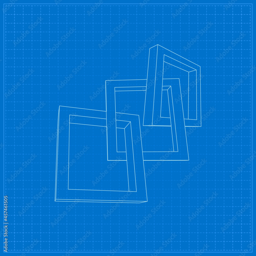 Poster three rectangular 3d frames blueprint