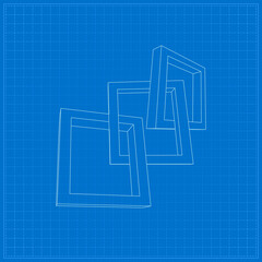 Three rectangular 3D frames blueprint