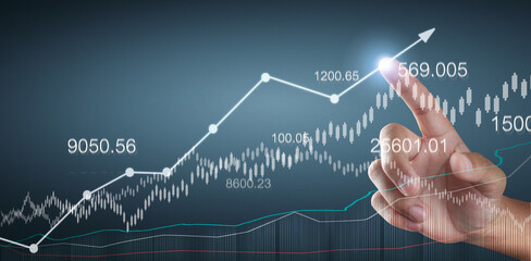 Touching graphs of financial indicator and accounting market economy analysis chart