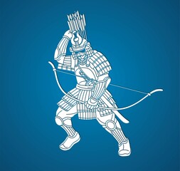 Samurai Warrior or Ronin Japanese Fighter Action with Armor and Weapon Cartoon Graphic Vector