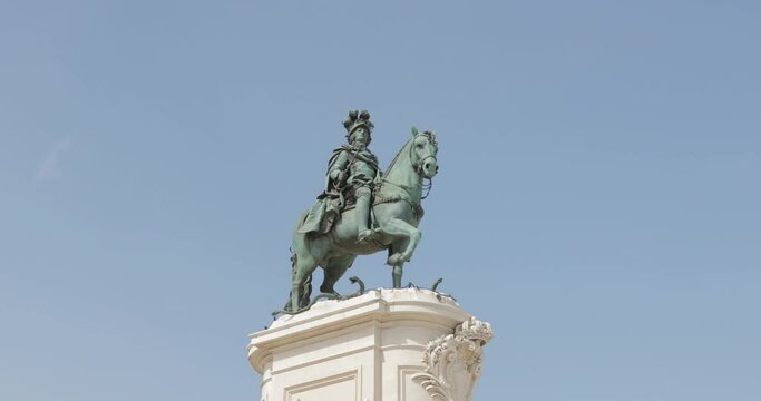 Statue of King Jose I, by Machado de Castro At Terreiro do Paco In Lisbon, Portugal. - low angle