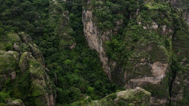 Revealing drone shot of El Tepozteco in Morelos, Mexico