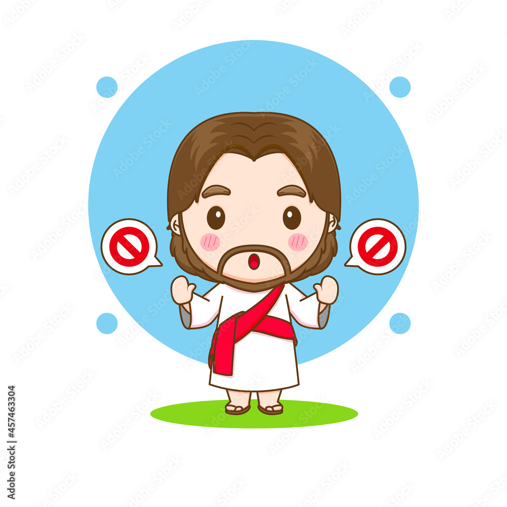 Wall mural Cute Jesus posing stop hand chibi cartoon character