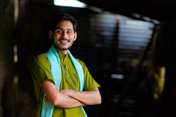 Indian farmer in traditional wear at home. - obrazy, fototapety, plakaty