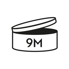 PAO vector icon 9 month. Period after opening symbols. Can with open cap with expiration period in months.