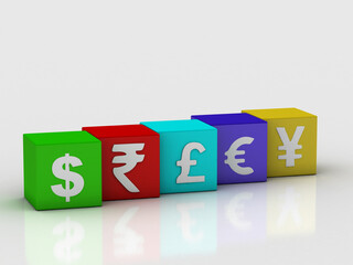 3d rendering Global Currencies on white background