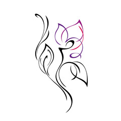 ornament 1984. decorative twig with one stylized flower with large petals, leaves and curls. graphic decor