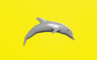 grey dolphins jumping isolated on yellow background.concept 3d illustration,3d render
