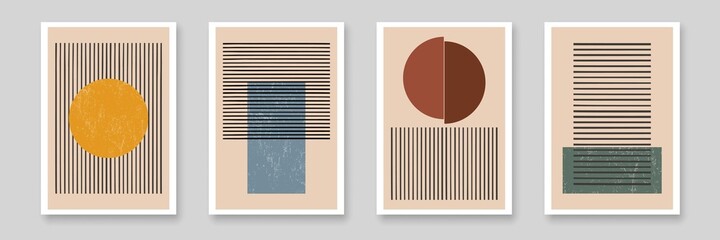 Mid Century Modern Poster Wall Art Set. Abstract Art Background with Sun Boho Style Line Drawing for Print, Wall Decor, Poster and Wallpaper. Vector EPS 10