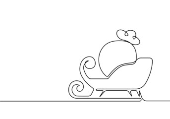Santa Claus Sleigh Continuous One Line Drawing. Christmas Sleigh Modern Minimalist Line Art Drawing. Vector EPS 10
