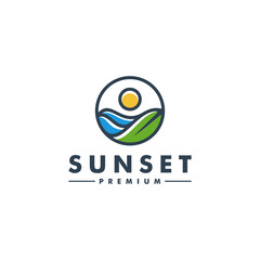 Sun Sunset ocean logo template vector icon logotype